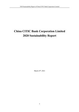 China CITIC Bank Corporation Limited 2020 Sustainability Report
