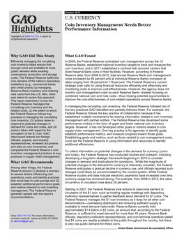 GAO-14-110, Highlights, U.S. CURRENCY: Coin Inventory