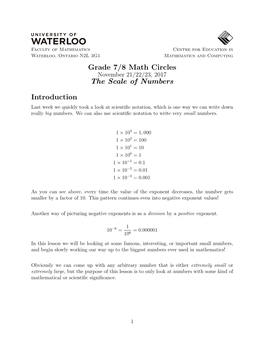 Grade 7/8 Math Circles the Scale of Numbers Introduction