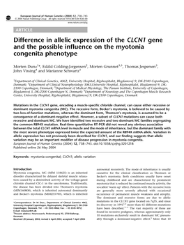 Difference in Allelic Expression of the CLCN1 Gene and the Possible Influence on the Myotonia Congenita Phenotype