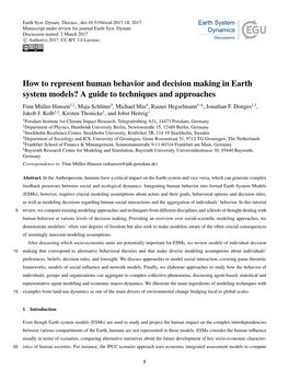 How to Represent Human Behavior and Decision Making in Earth System Models?