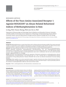 Effects of the Trace Amine Associated Receptor 1 Agonist RO5263397 On