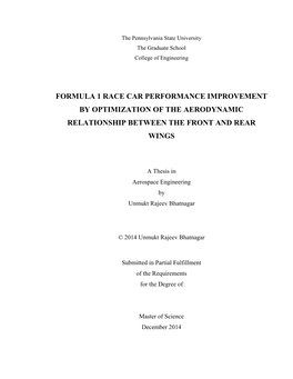 Formula 1 Race Car Performance Improvement by Optimization of the Aerodynamic Relationship Between the Front and Rear Wings