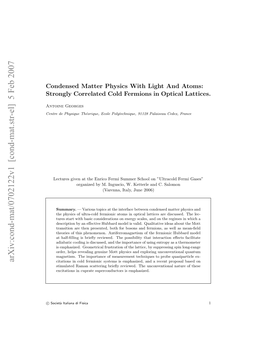 Condensed Matter Physics with Light and Atoms: Strongly Correlated Cold Fermions in Optical Lattices