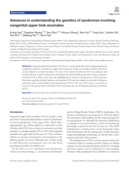 Advances in Understanding the Genetics of Syndromes Involving Congenital Upper Limb Anomalies