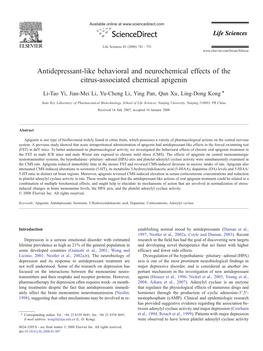 Antidepressant-Like Behavioral and Neurochemical Effects of the Citrus