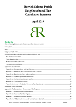 Berrick Salome Parish Neighbourhood Plan Consultation Statement