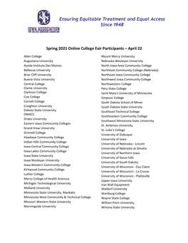 Spring 2021 Online College Fair Participants – April 22