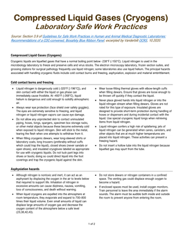 Compressed Liquid Gases (Cryogens) Laboratory Safe Work Practices