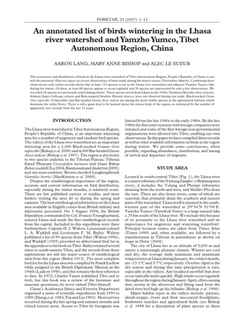 An Annotated List of Birds Wintering in the Lhasa River Watershed and Yamzho Yumco, Tibet Autonomous Region, China