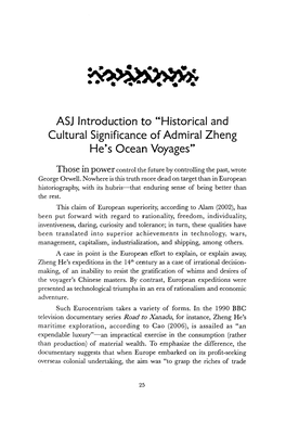 ASJ Introduction to "Historical and Cultural Significance of Admiral Zheng He's Ocean Voyages"