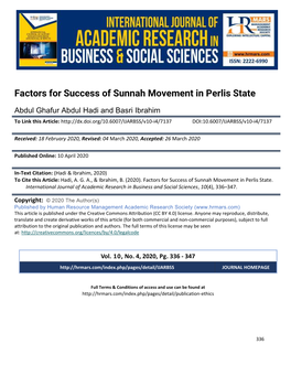Factors for Success of Sunnah Movement in Perlis State