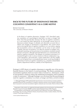 Back to the Future of Dissonance Theory: Cognitive Consistency As a Core Motive