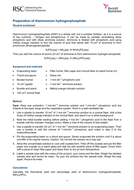 Preparation of Diammonium Hydrogenphosphate Student Worksheet