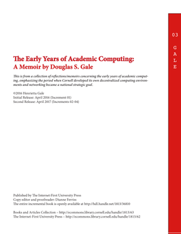 The Early Years of Academic Computing: L a Memoir by Douglas S
