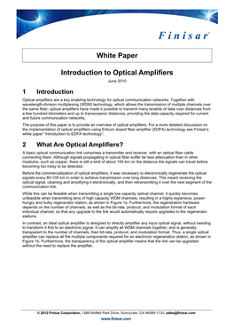 White Paper Introduction to Optical Amplifiers