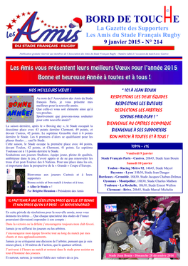 BORD DE TOUC E La Gazette Des Supporters Les Amis Du Stade Français Rugby 9 Janvier 2015 - N° 214