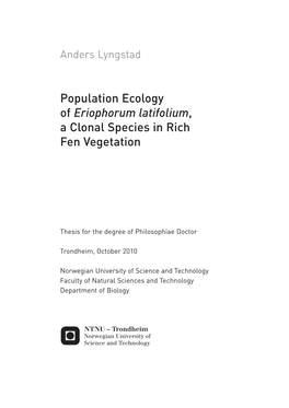 Population Ecology of Eriophorum Latifolium, a Clonal Species in Rich Fen Vegetation