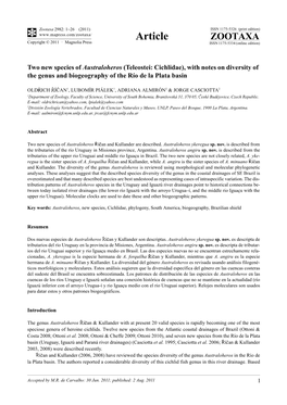 Two New Species of Australoheros (Teleostei: Cichlidae), with Notes on Diversity of the Genus and Biogeography of the Río De La Plata Basin