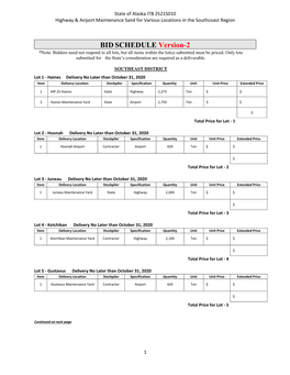 BID SCHEDULE Version-2 *Note: Bidders Need Not Respond to All Lots, but All Items Within the Lot(S) Submitted Must Be Priced