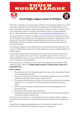 Touch Rugby League Comes to St Helens