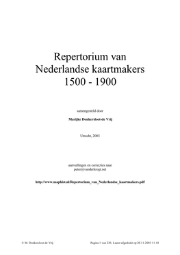 Repertorium Van Nederlandse Kaartmakers 1500 - 1900