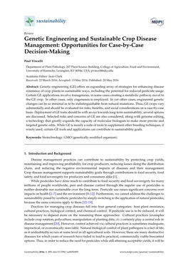 Genetic Engineering and Sustainable Crop Disease Management: Opportunities for Case-By-Case Decision-Making