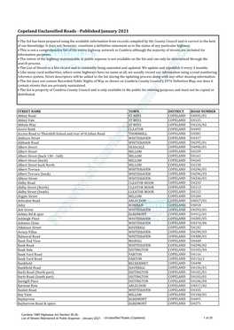 Copeland Unclassified Roads - Published January 2021