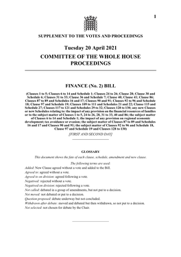 Tuesday 20 April 2021 COMMITTEE of the WHOLE HOUSE PROCEEDINGS
