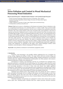 Noise Pollution and Control in Wood Mechanical Processing Wood Industries