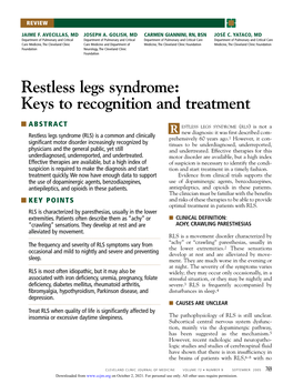 Restless Legs Syndrome: Keys to Recognition and Treatment