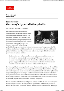 Economic History: Germany's Hyperinflation-Phobia | the Economist