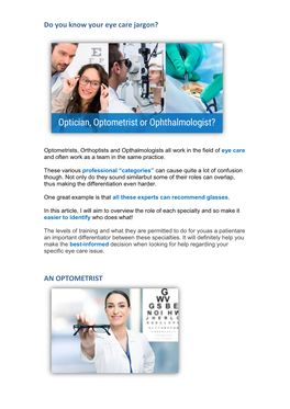 Do You Know Your Eye Care Jargon? an OPTOMETRIST