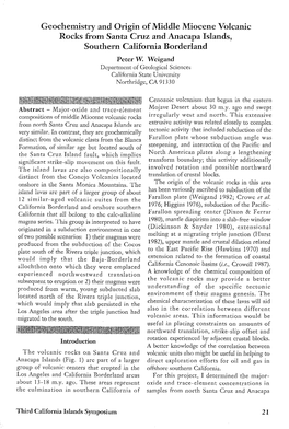 Geochemistry and Origin of Middle Miocene Volcanic Rocks from Santa Cruz and Anacapa Islands, Southern California Borderland Peter W