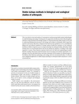 Stable Isotope Methods in Biological and Ecological Studies of Arthropods