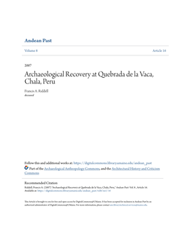 Archaeological Recovery at Quebrada De La Vaca, Chala, Peru Francis A