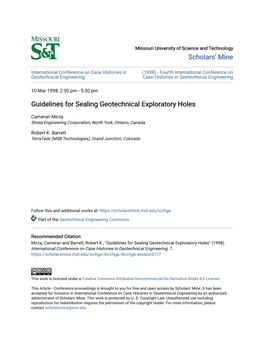 Guidelines for Sealing Geotechnical Exploratory Holes