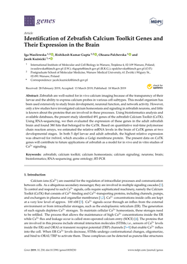 Identification of Zebrafish Calcium Toolkit Genes and Their Expression