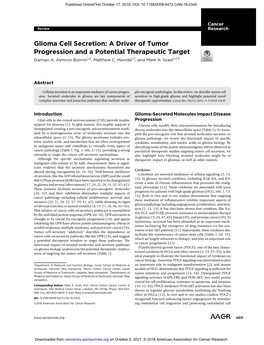 Glioma Cell Secretion: a Driver of Tumor Progression and a Potential Therapeutic Target Damian A