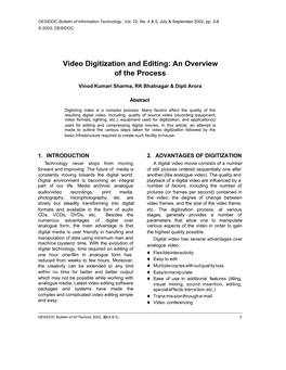 Video Digitization and Editing: an Overview of the Process