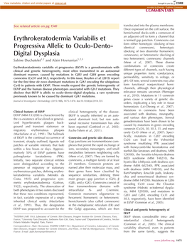 Erythrokeratodermia Variabilis Et Progressiva Allelic to Oculo-Dento