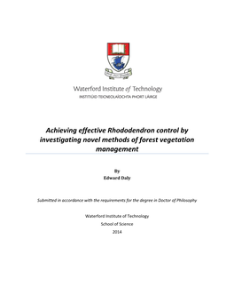 Achieving Effective Rhododendron Control by Investigating Novel Methods of Forest Vegetation Management