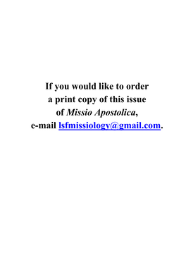 If You Would Like to Order a Print Copy of This Issue of Missio Apostolica, E-Mail Lsfmissiology@Gmail.Com