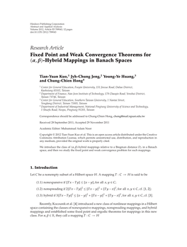 Fixed Point and Weak Convergence Theorems for �Α, Β�-Hybrid Mappings in Banach Spaces