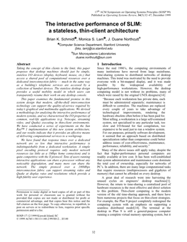 The Interactive Performance of SLIM: a Stateless, Thin-Client Architecture ✽ ✽ ✝ Brian K