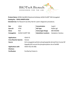 Product Name: NFKB1 (Ser893) Polyclonal Antibody, ALEXA FLUOR® 594 Conjugated Catalog No