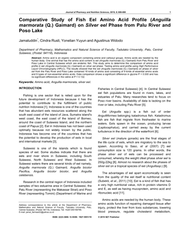 Comparative Study of Fish Eel Amino Acid Profile (Anguilla Marmorata (Q.) Gaimard) on Silver Eel Phase from Palu River and Poso Lake