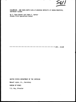 COLUMBIUM - and RARE-EARTH ELEMENT-BEARING DEPOSITS at BOKAN MOUNTAIN, SOUTHEAST ALASKA by J
