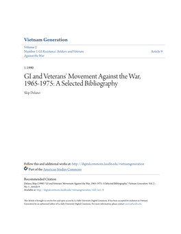 GI and Veterans' Movement Against the War, 1965-1975: a Selected Bibliography Skip Delano
