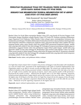 Studi Kasus: Bandar Udara Cut Nyak Dhien) Research Task Implementation Technical Implementation Unit of Airport (Case Study: Cut Nyak Dhien Airport)